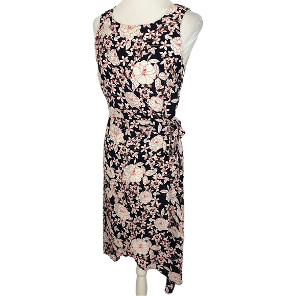 BANANA REPUBLIC | Navy Blue White Floral Print Faux Wrap Midi Dress NWT Sz 2 - Picture 8 of 15